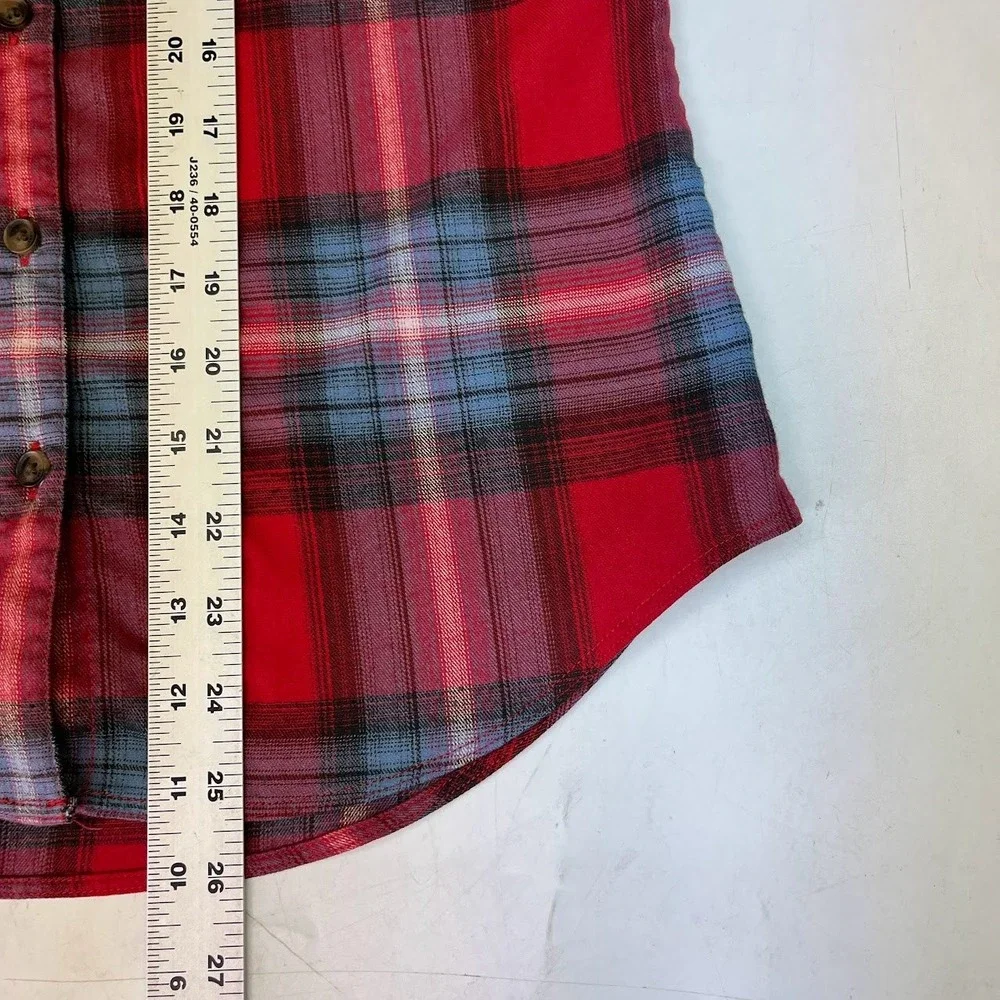 Eddie‎ Bauer Red Blue Plaid Flannel Button Down Shirt Womens Long Sleeve Pockets
